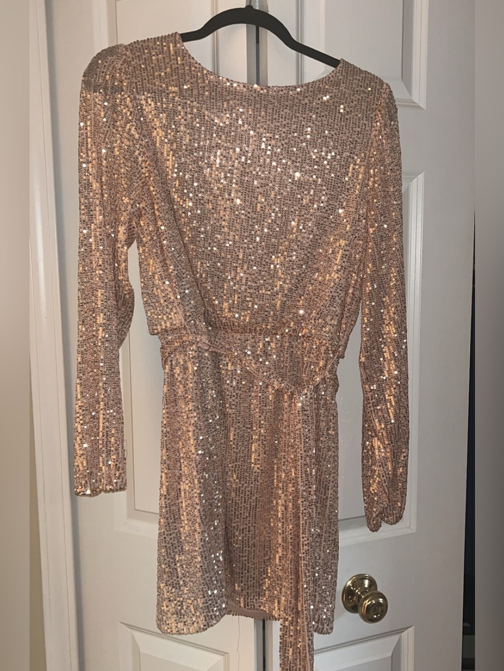 Crystal Sky Sequin Rose Gold long sleeve mini dress